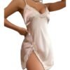 Elegant satin babydoll with lace trim in soft beige, perfect as a sexy lace nightdress for women