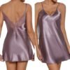 Elegant silky babydoll in mauve featuring lace details, a sexy lace nightdress for women