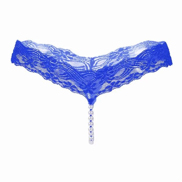 Sexy lace pearl thong for women in vibrant blue with intricate lace detailing