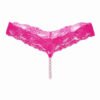 LuckeLadybug sexy lace pearl thong for women in vibrant pink with a decorative pearl detail