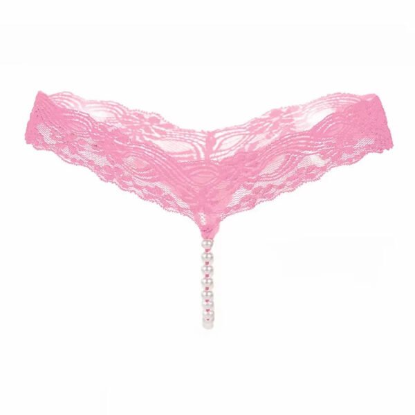 Sexy lace pearl thong for women in pink with delicate lace detailing and string of pearls