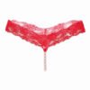 Sexy lace pearl thong for women in red with intricate lace design and pearl detailing