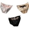 Three pairs of sexy lace thong panties for women in varying colors and designs with delicate lace details