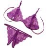 Purple Lace Bra and Thong Set from LuckeLadybug LLC for a sexy leather lingerie bodysuit look