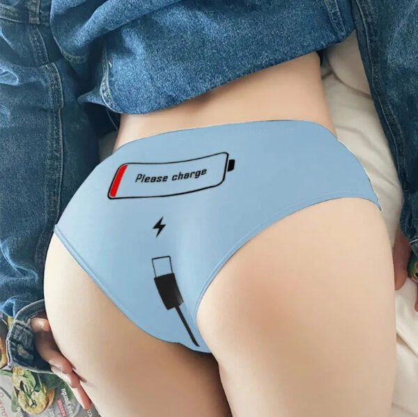LuckeLadybug LLC sexy low waist panties for women in light blue with battery charge design