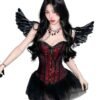 Sexy medieval gothic corset dress with black wings and tulle skirt for a dramatic look