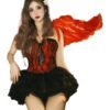 Sexy medieval gothic corset dress in red and black with a flowing cape for a dramatic look