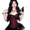 Sexy medieval gothic corset dress in burgundy with lace-up details and tulle skirt for dramatic flair