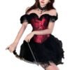 Sexy medieval gothic corset dress in red with lace detail and black tutu skirt for a dramatic look