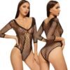 LuckeLadybug sexy open crotch bodysuit in black fishnet pattern with long sleeves