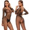 LuckeLadybug sexy open crotch bodysuit in sheer black with sparkling accents and long sleeves