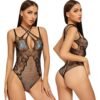LuckeLadybug sexy open crotch bodysuit with intricate lace design and crisscross straps