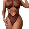 LuckeLadybug LLC sexy open crotch bodysuit lingerie in leopard print with halter neck design