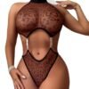 Sexy open crotch bodysuit lingerie by LuckeLadybug LLC with leopard print and chain detail