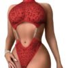 LuckeLadybug sexy open crotch bodysuit lingerie in red with leopard print and chain detailing