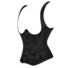 LuckeLadybug LLC sexy overbust corset top in black with elegant floral pattern and adjustable straps