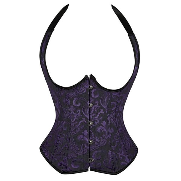Sexy Overbust Corset Top In Lace Design 11 Sexy Overbust Corset Top In Lace Design Purple LuckeLadybug LLC sexy overbust corset top with intricate floral design and front buttons