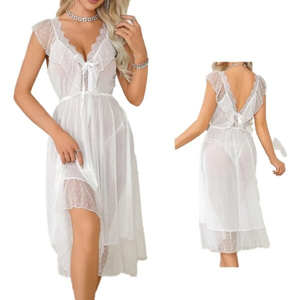 LuckeLadybug sexy polka dot babydoll nightgown with lace trim and adjustable tie for a flattering fit