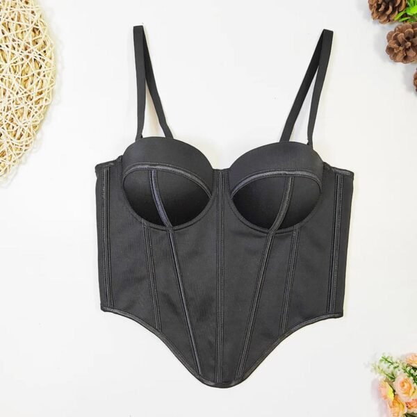 Black corset top with adjustable straps, designed as a sexy red corset top for women