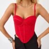 LuckeLadybug sexy red corset top for women with adjustable straps and structured design