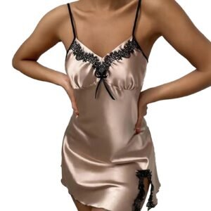 Elegant LuckeLadybug sexy silk nightdress for women with lace details and adjustable straps