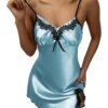 Elegant blue babydoll with lace accents, a sexy silk nightdress for women perfect for romantic nights