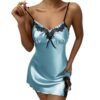 Luxurious blue babydoll featuring lace trim, perfect as a sexy silk nightdress for women