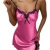 Pink LuckeLadybug sexy silk nightdress for women with lace trim and adjustable straps