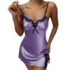 LuckeLadybug sexy silk nightdress for women in purple with lace details and adjustable straps
