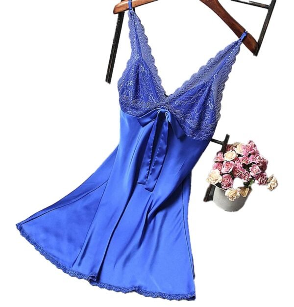 Blue Babydoll from LuckeLadybug LLC, a sexy silk satin nightgown with lace accents and adjustable straps