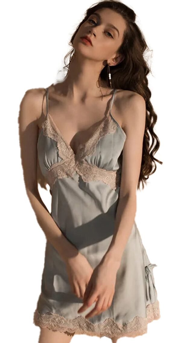 Sexy Silk Satin Nightgown Babydoll 5 Sexy Silk Satin Nightgown Babydoll Elegant sexy silk satin nightgown in light blue with lace detailing and adjustable straps