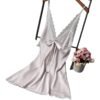 LuckeLadybug LLC sexy silk satin nightgown in soft pink with lace trim and adjustable straps