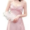 LuckeLadybug sexy silk satin nightgown in soft pink with lace trim for a stylish and elegant look