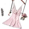 LuckeLadybug LLC sexy silk satin nightgown in soft pink with delicate lace trim and bow detail