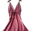 LuckeLadybug LLC sexy silk satin nightgown in soft pink with lace detailing and adjustable straps