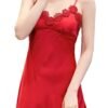 LuckeLadybug sexy silk satin nightgown in red with delicate lace accents for a stylish sleepwear option