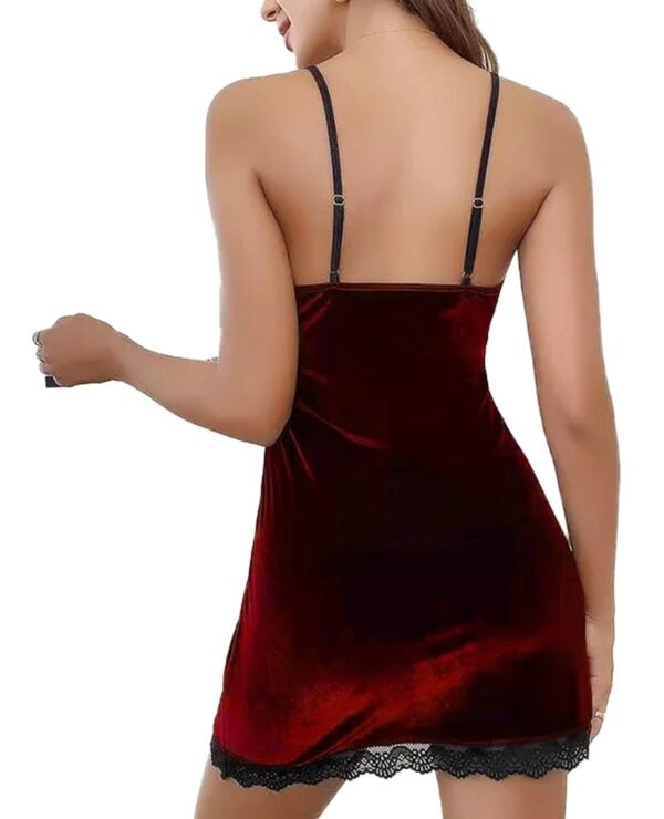 Sexy Velvet Lace Lingerie Nightwear 1 Sexy Velvet Lace Lingerie Nightwear Back view of sexy velvet lace lingerie nightwear in rich burgundy color with adjustable straps