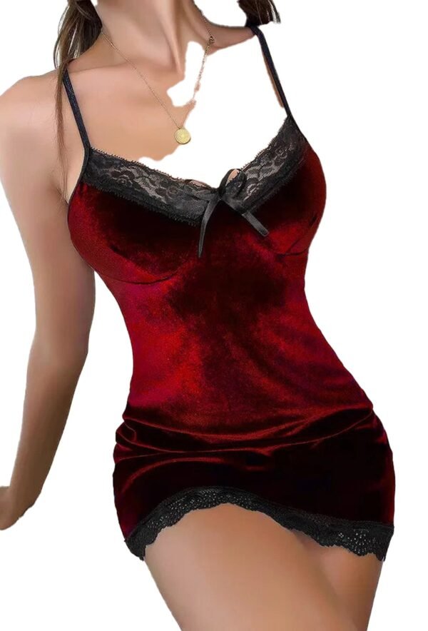 Sexy Velvet Lace Lingerie Nightwear 6 Sexy Velvet Lace Lingerie Nightwear Sexy velvet lace lingerie nightwear in red with adjustable straps and lace trim details