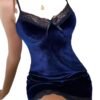 LuckeLadybug sexy velvet lace nightdress in deep navy blue with delicate lace trim