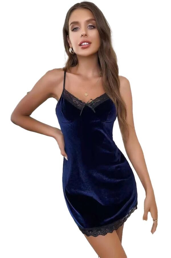 Sexy Velvet Lace Nightdress Collection 5 Sexy Velvet Lace Nightdress Collection Sexy velvet lace nightdress in deep blue with delicate lace trim and adjustable straps