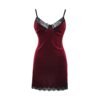 Sexy velvet lace nightdress in burgundy featuring delicate lace trim and adjustable straps