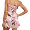 Pink and beige sexy women's nightdress featuring a heart pattern and adjustable straps