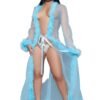 LuckeLadybug LLC sheer robe lingerie in light blue with feather trim and tie waist
