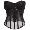 Black sheer corset top with intricate lace detailing, ideal for evening wear or special occasions