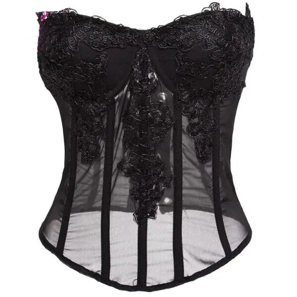 Black Floral Medieval Corset Top 5 Black Floral Medieval Corset Top Black sheer corset top with intricate lace detailing, ideal for evening wear or special occasions