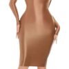 LuckeLadybug shiny bodycon midi dress in a sleek bronze color, perfect for a glamorous evening look