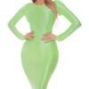 Shiny bodycon midi dress in vibrant green with long sleeves for a sleek and stylish look