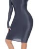 LuckeLadybug shiny bodycon midi dress in gray with long sleeves perfect for stylish evenings