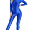 Shiny full body pantyhose jumpsuit in bright blue, perfect for costumes or parties
