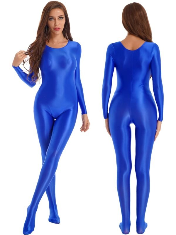 Shiny Full Body Pantyhose Jumpsuit 56 Shiny Full Body Pantyhose Jumpsuit Shiny full body pantyhose jumpsuit in blue, featuring a sleek design and long sleeves for a striking look